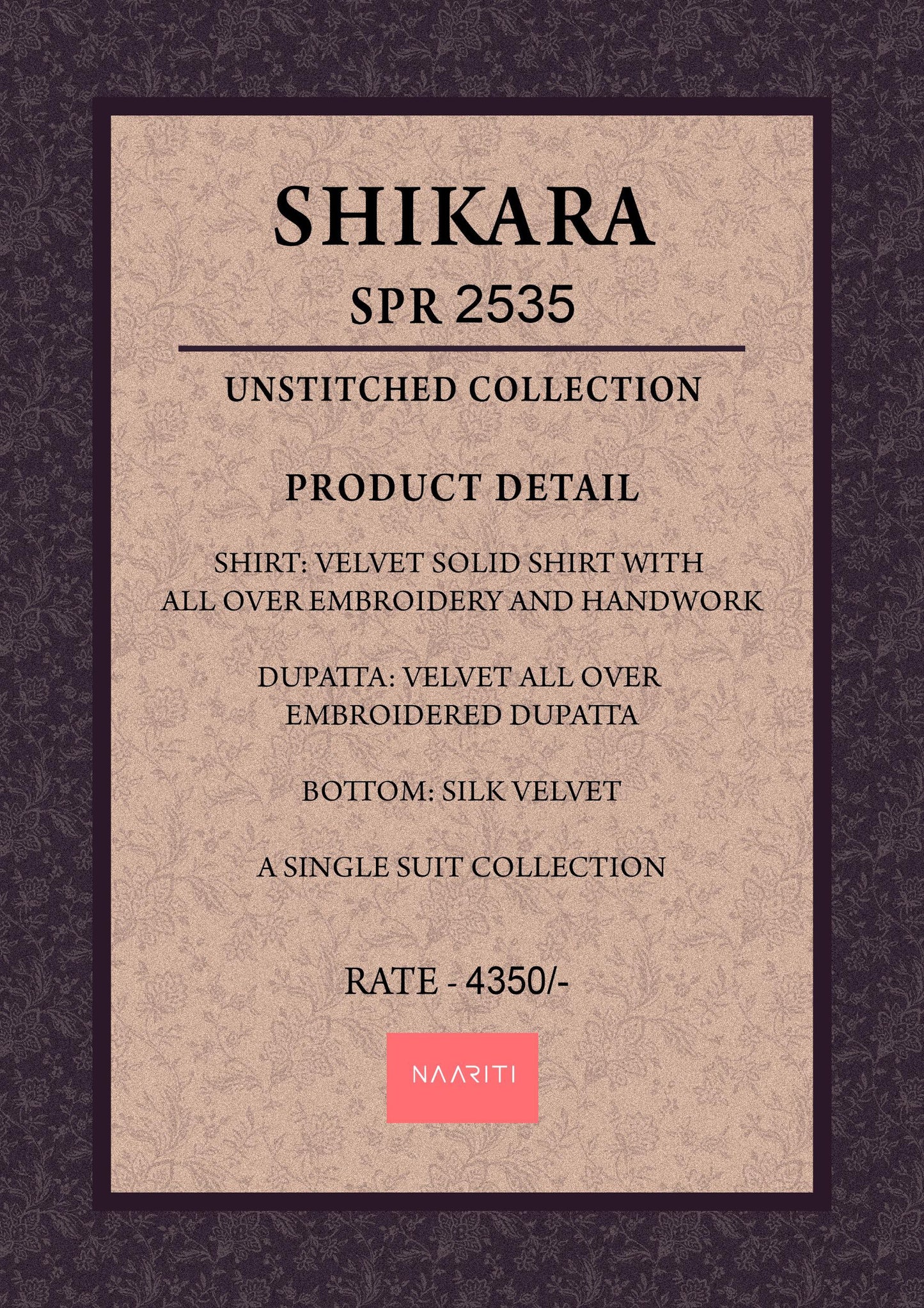 Shikara Naariti Handwork Velvet Suits
