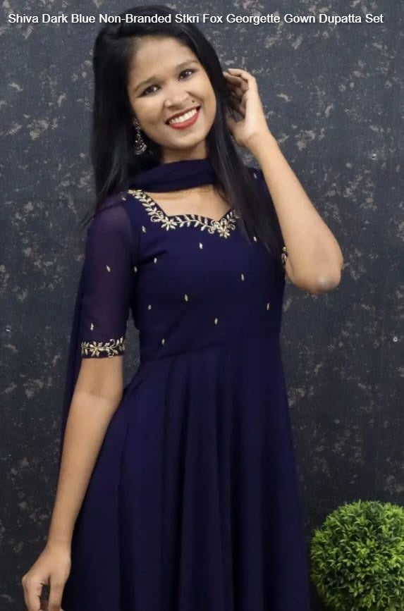 Shiva Dark Blue Non-Branded Stkri Fox Georgette Gown Dupatta Set