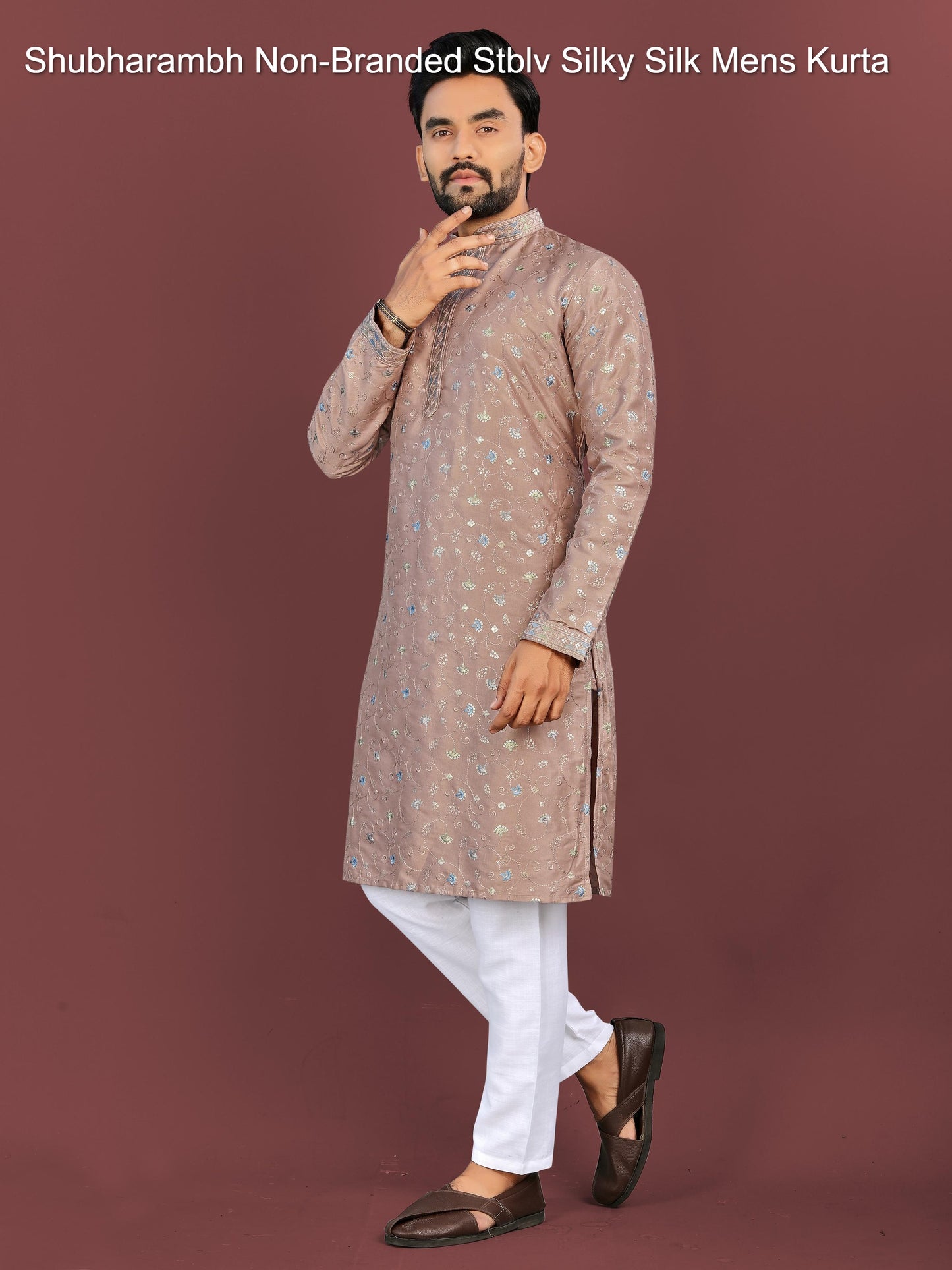 Shubharambh Non-Branded Stblv Silky Silk Mens Kurta