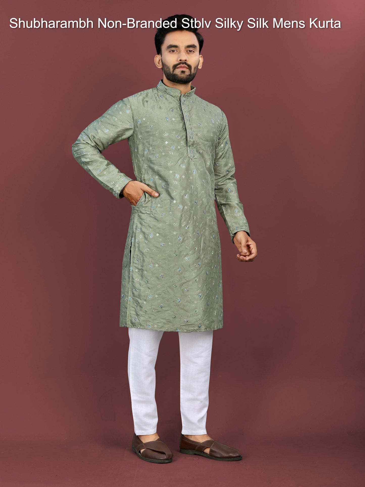 Shubharambh Non-Branded Stblv Silky Silk Mens Kurta