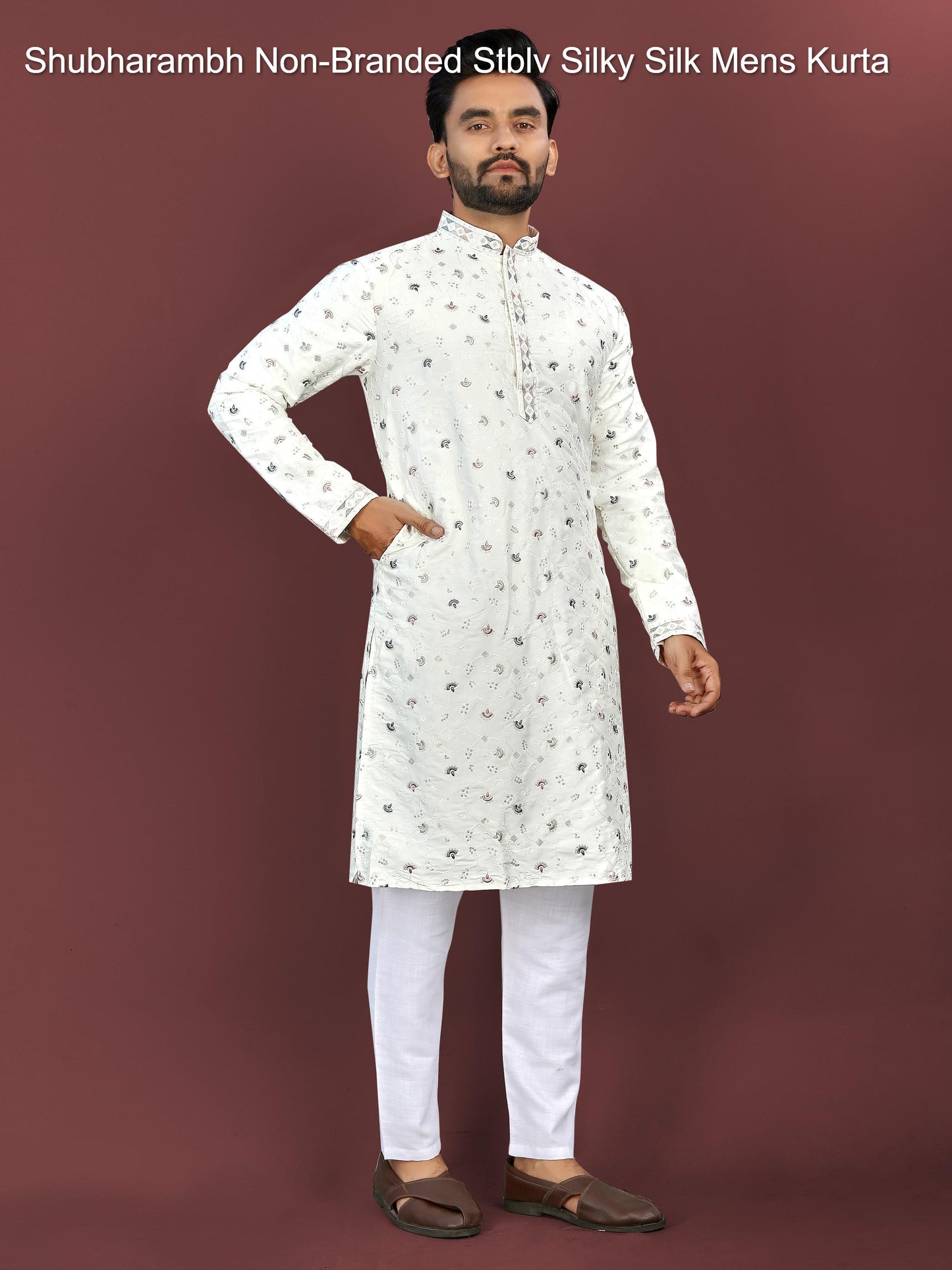 Shubharambh Non-Branded Stblv Silky Silk Mens Kurta
