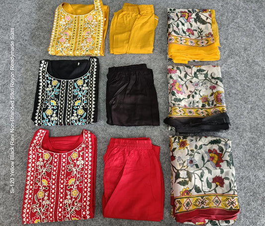 Si-120 Yellow Black Rani Non-Branded Stkri Reyon Readymade Suits