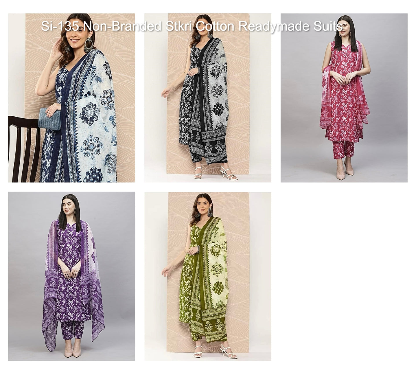 Si-135 Non-Branded Stkri Cotton Readymade Suits