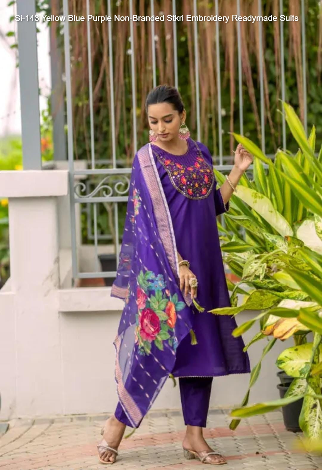 Si-143 Yellow Blue Purple Non-Branded Stkri Embroidery Readymade Suits