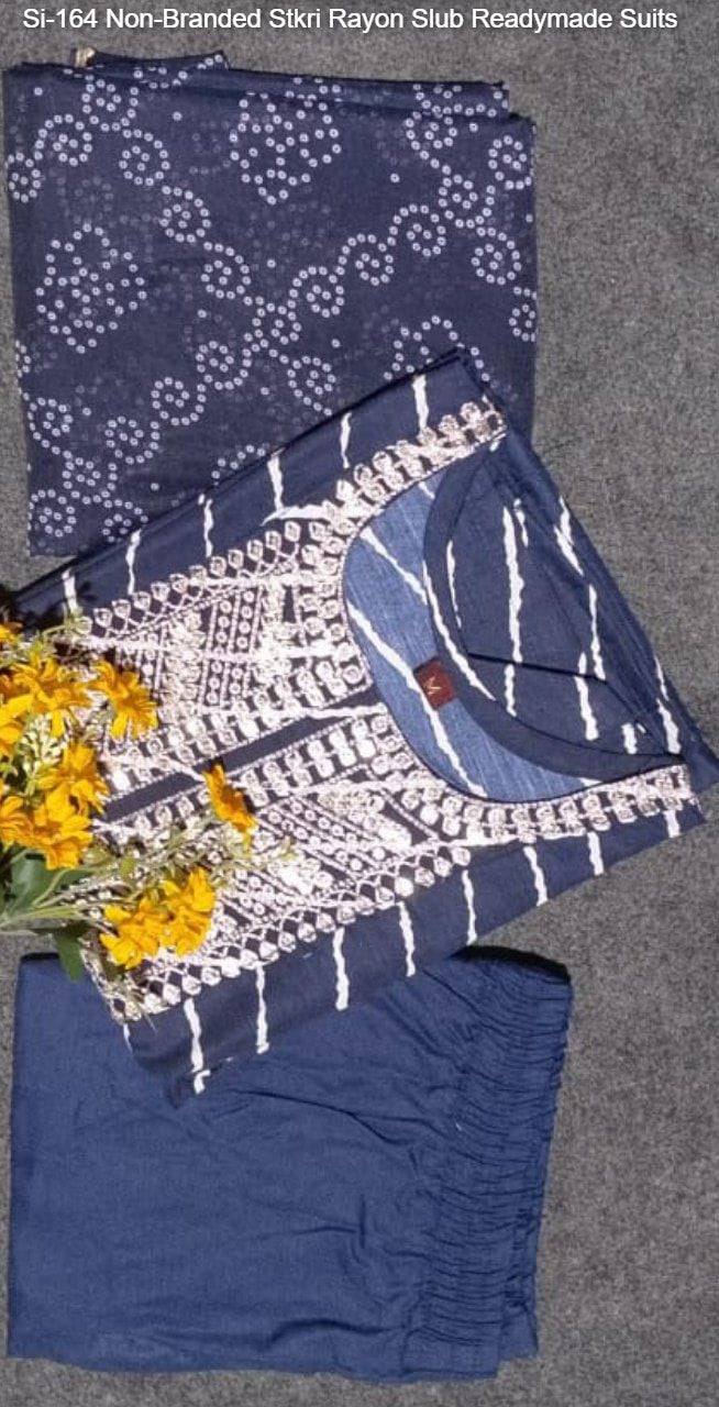 Si-164 Non-Branded Stkri Rayon Slub Readymade Suits