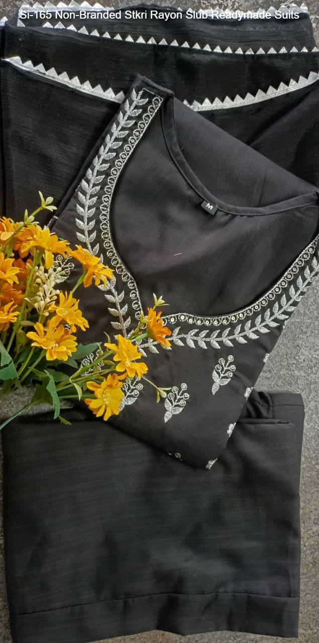 Si-165 Non-Branded Stkri Rayon Slub Readymade Suits