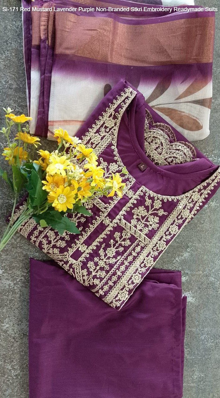 Si-171 Red Mustard Lavender Purple Non-Branded Stkri Embroidery Readymade Suits