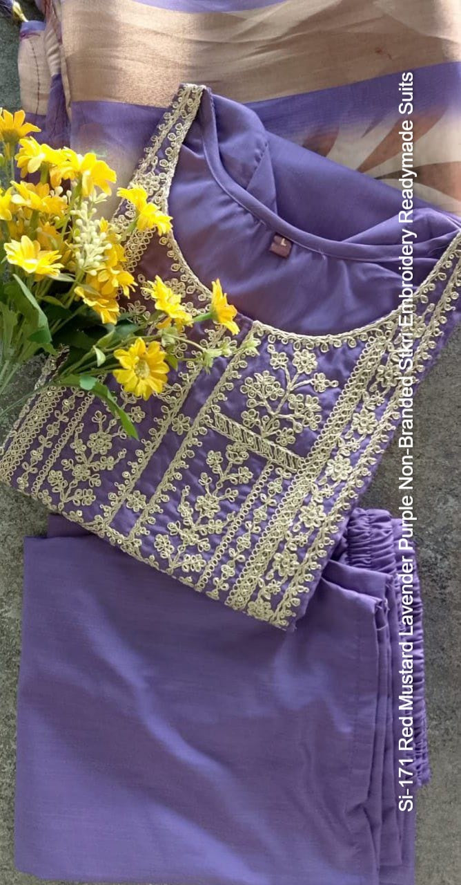 Si-171 Red Mustard Lavender Purple Non-Branded Stkri Embroidery Readymade Suits
