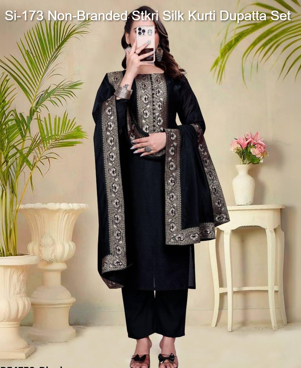 Si-173 Non-Branded Stkri Silk Kurti Dupatta Set