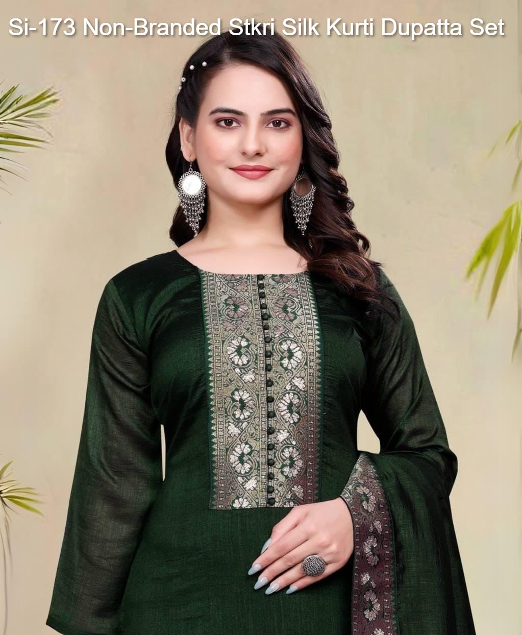 Si-173 Non-Branded Stkri Silk Kurti Dupatta Set