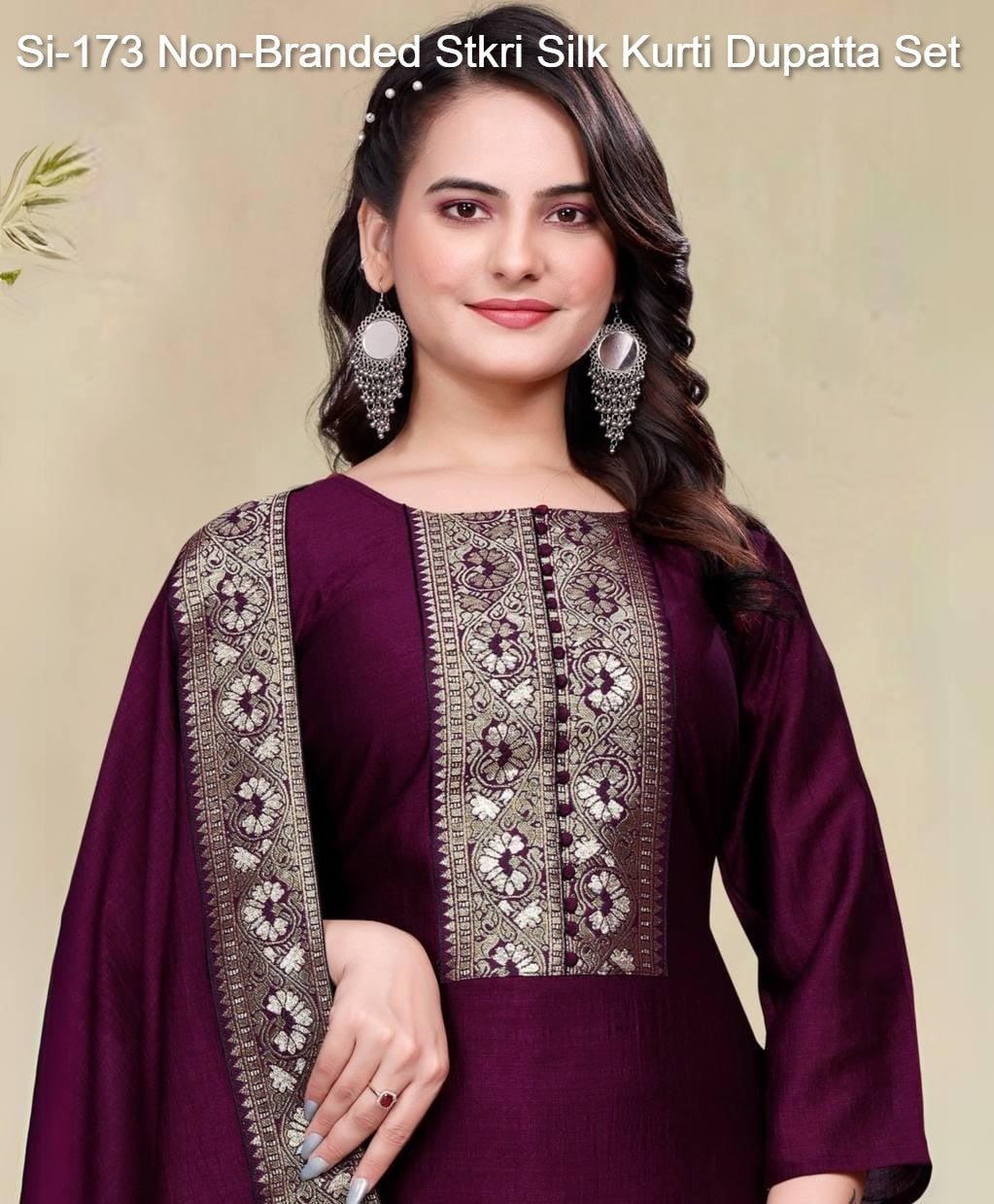 Si-173 Non-Branded Stkri Silk Kurti Dupatta Set