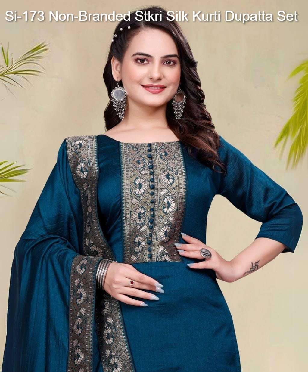 Si-173 Non-Branded Stkri Silk Kurti Dupatta Set