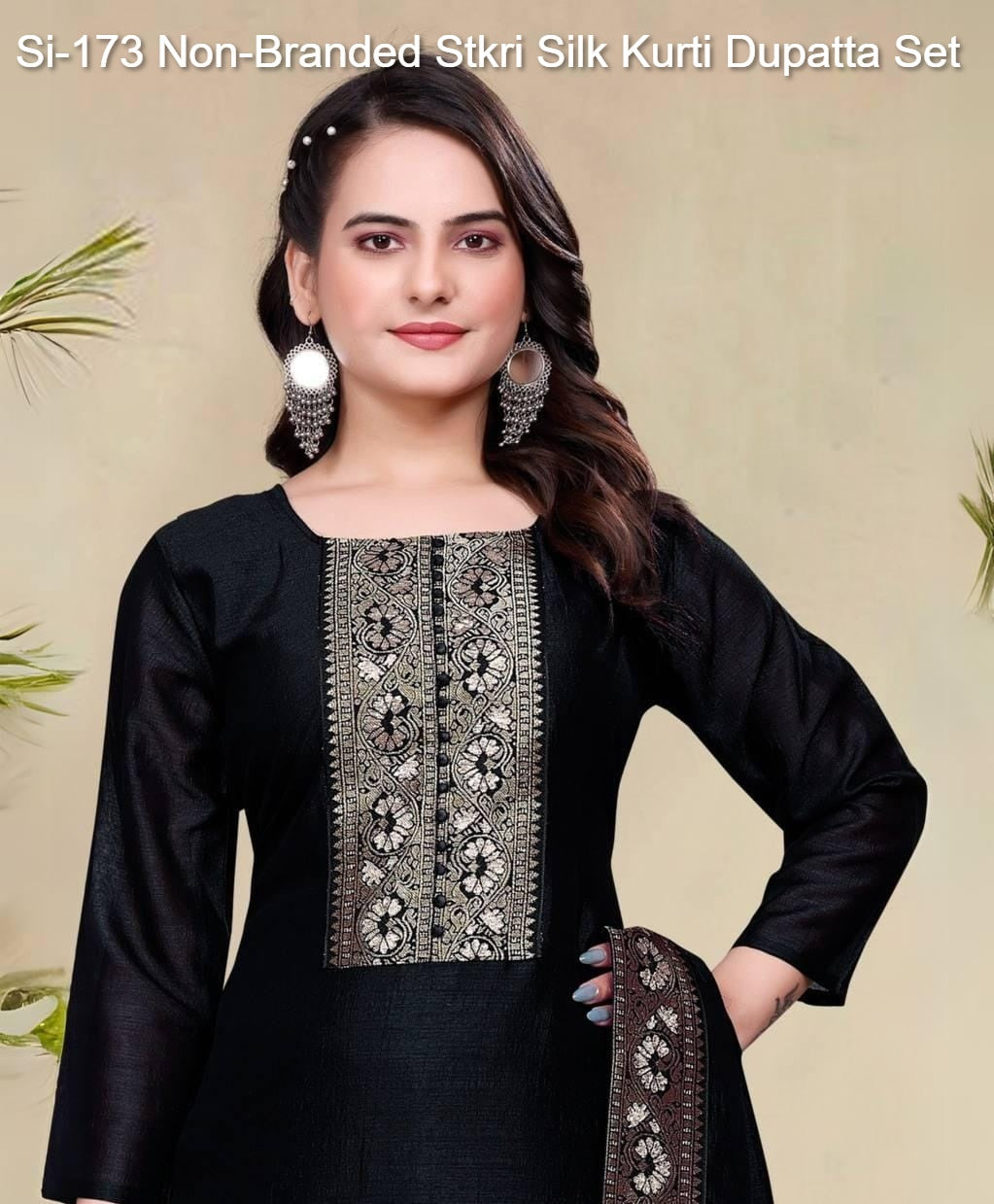 Si-173 Non-Branded Stkri Silk Kurti Dupatta Set