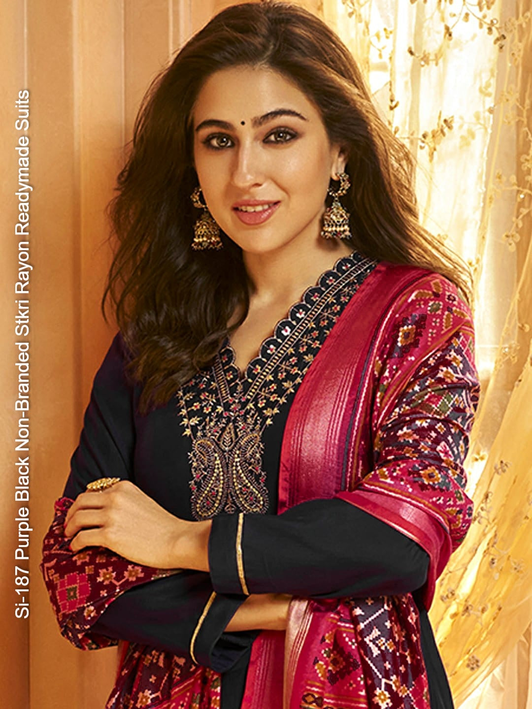 Si-187 Purple Black Non-Branded Stkri Rayon Readymade Suits