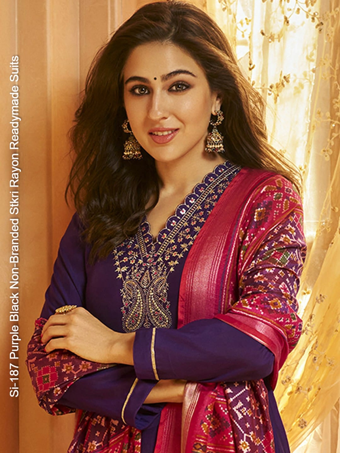 Si-187 Purple Black Non-Branded Stkri Rayon Readymade Suits