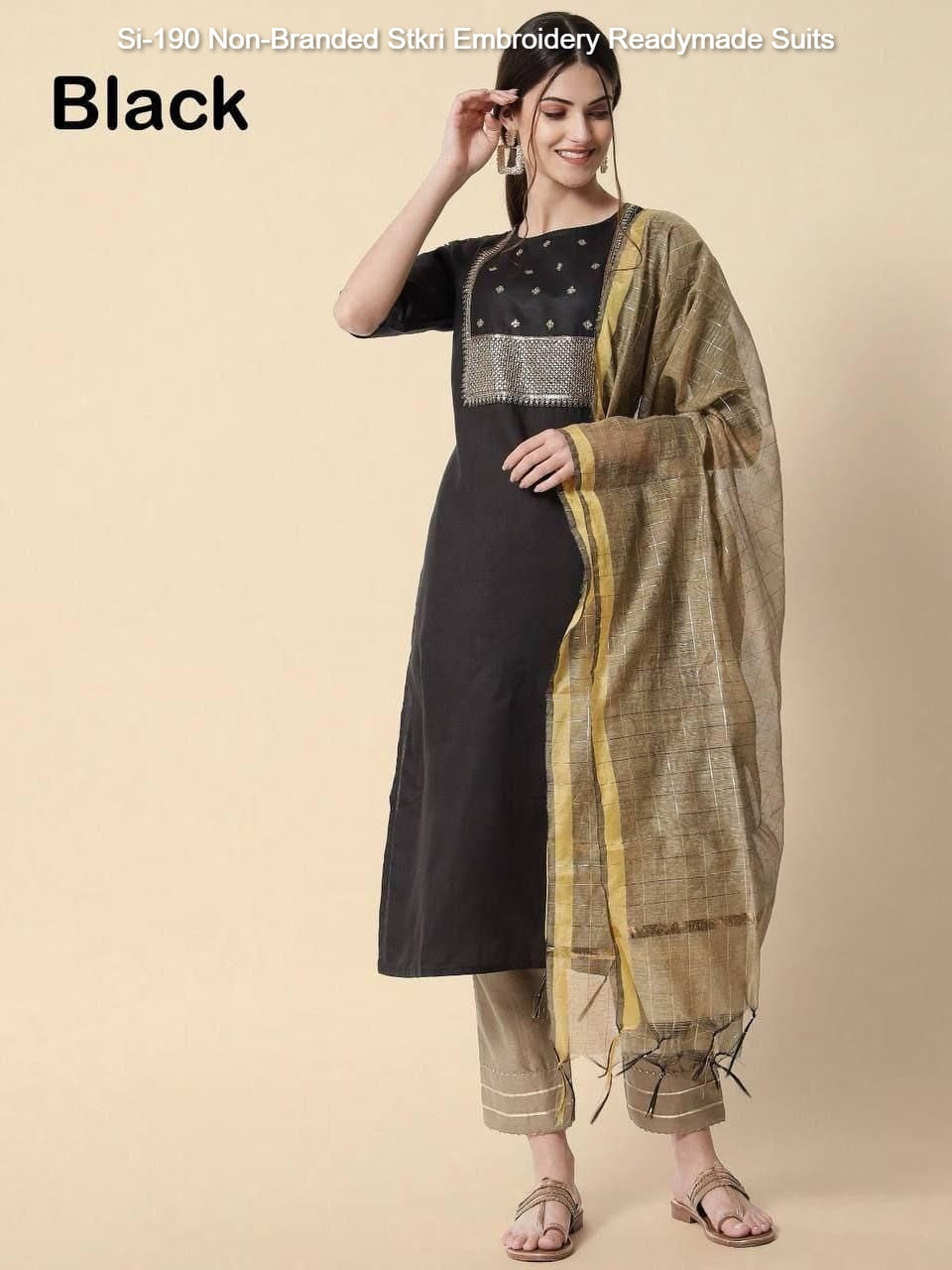 Si-190 Non-Branded Stkri Embroidery Readymade Suits