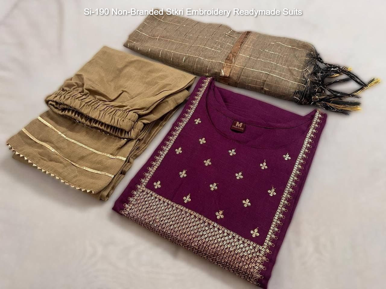 Si-190 Non-Branded Stkri Embroidery Readymade Suits