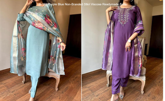 Si-192 Purple Blue Non-Branded Stkri Viscose Readymade Suits