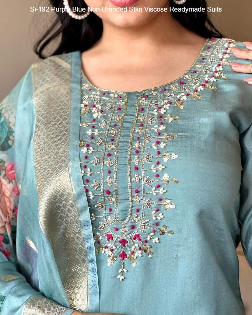 Si-192 Purple Blue Non-Branded Stkri Viscose Readymade Suits