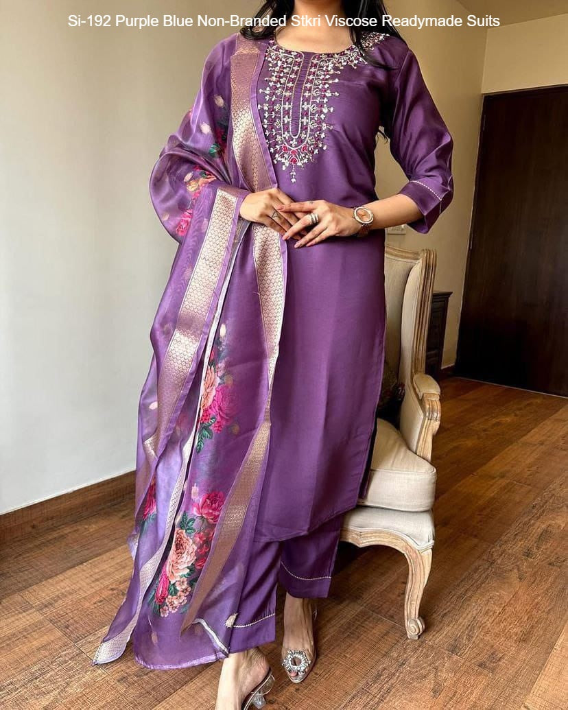 Si-192 Purple Blue Non-Branded Stkri Viscose Readymade Suits