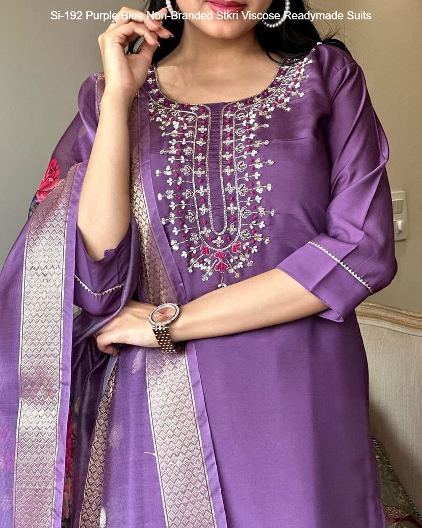 Si-192 Purple Blue Non-Branded Stkri Viscose Readymade Suits