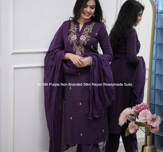 Si-196 Purple Non-Branded Stkri Reyon Readymade Suits