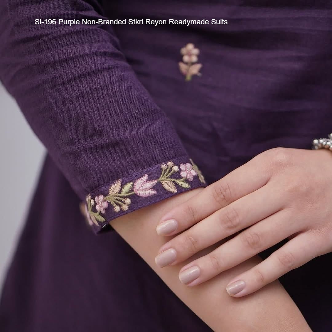 Si-196 Purple Non-Branded Stkri Reyon Readymade Suits