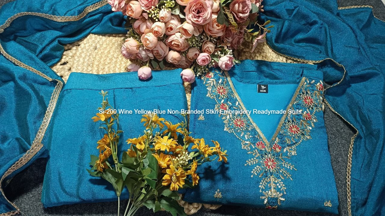 Si-200 Wine Yellow Blue Non-Branded Stkri Embroidery Readymade Suits