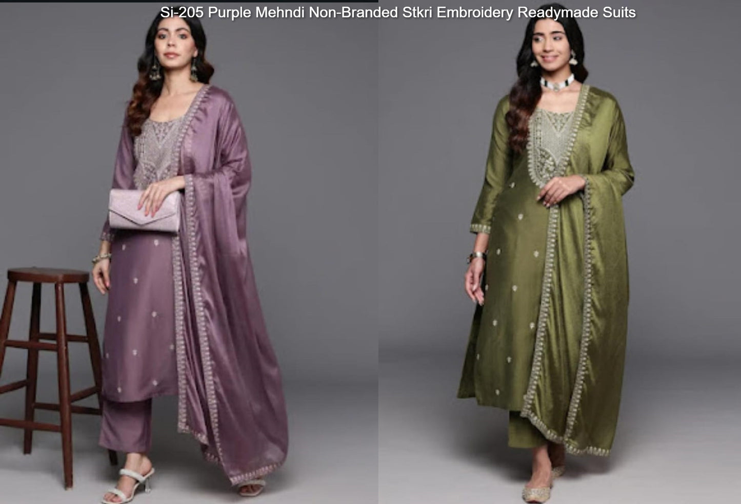 Si-205 Purple Mehndi Non-Branded Stkri Embroidery Readymade Suits