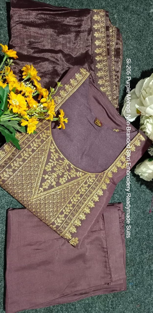 Si-205 Purple Mehndi Non-Branded Stkri Embroidery Readymade Suits