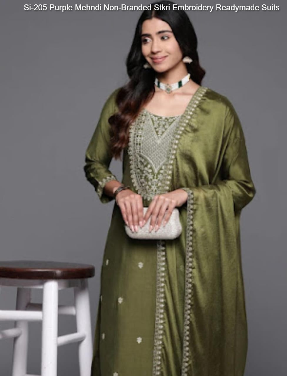 Si-205 Purple Mehndi Non-Branded Stkri Embroidery Readymade Suits