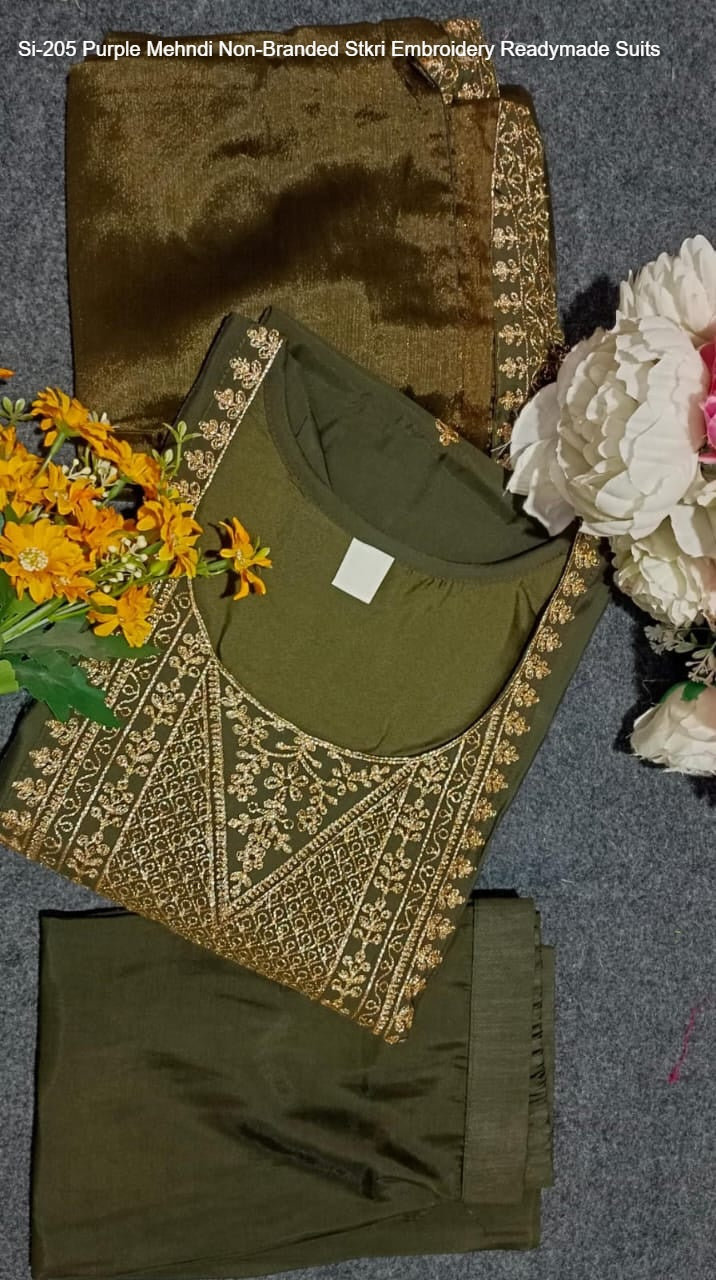 Si-205 Purple Mehndi Non-Branded Stkri Embroidery Readymade Suits