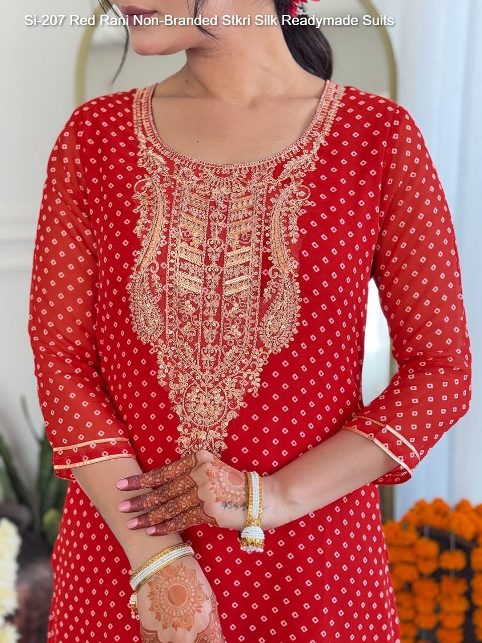 Si-207 Red Rani Non-Branded Stkri Silk Readymade Suits