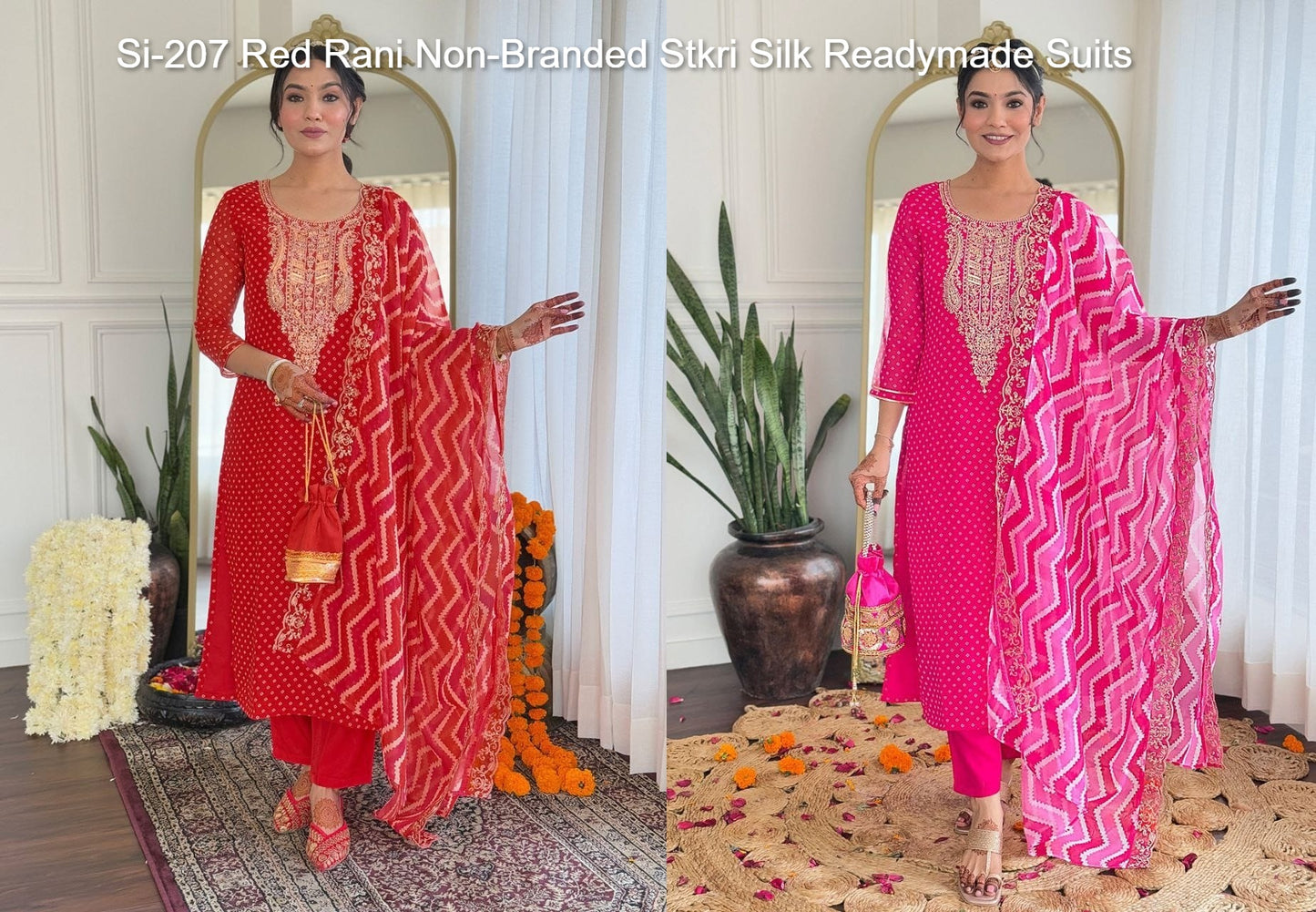 Si-207 Red Rani Non-Branded Stkri Silk Readymade Suits