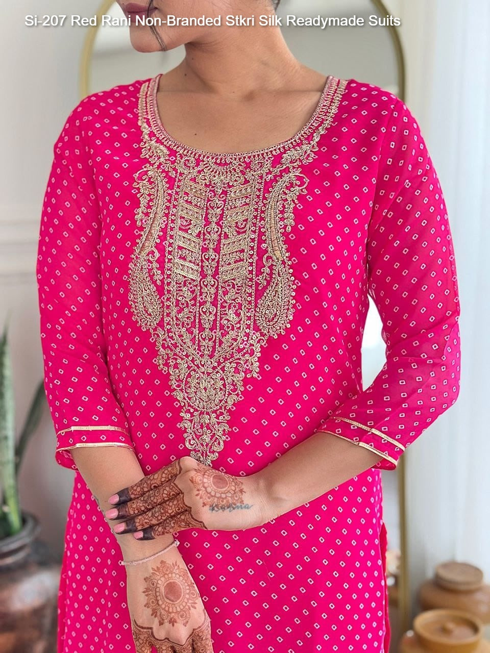 Si-207 Red Rani Non-Branded Stkri Silk Readymade Suits