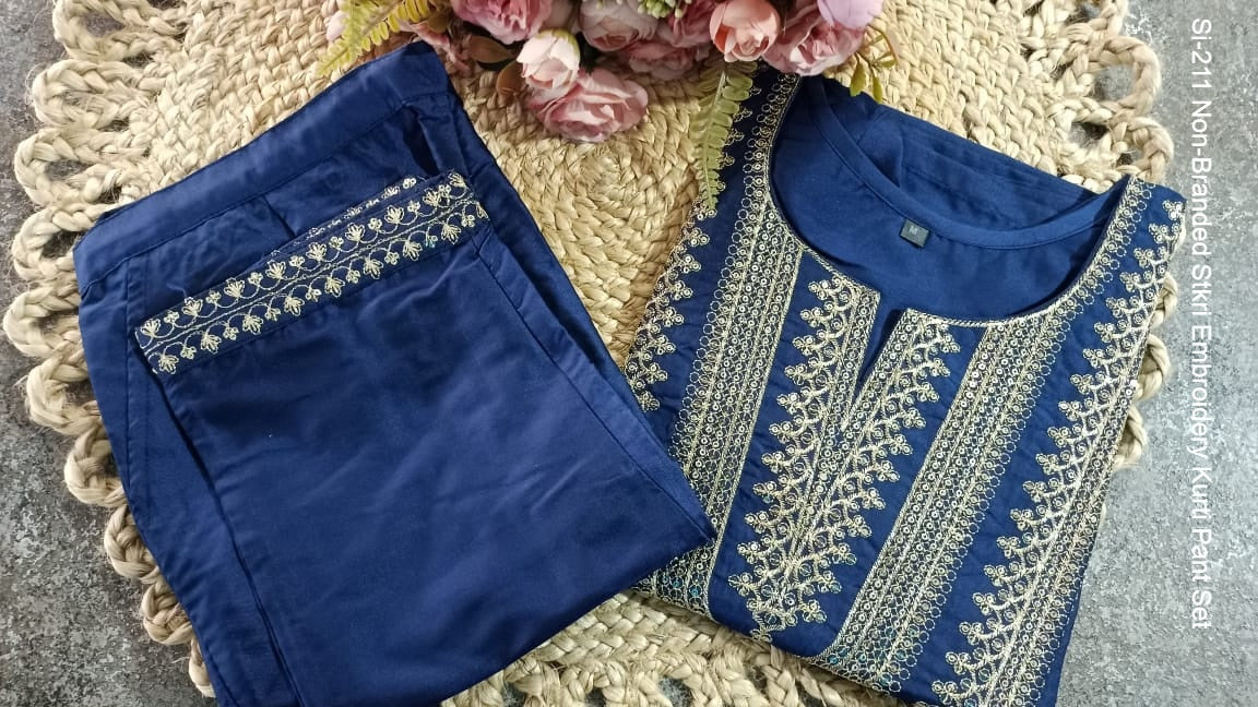 Si-211 Non-Branded Stkri Embroidery Kurti Pant Set