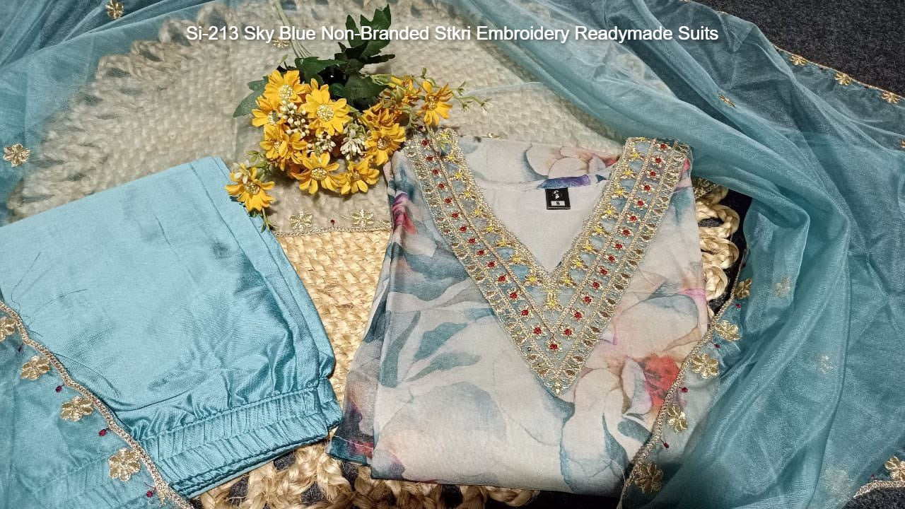 Si-213 Sky Blue Non-Branded Stkri Embroidery Readymade Suits