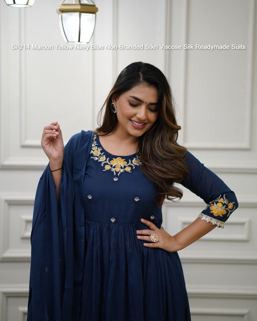 Si-214 Maroon Yellow Navy Blue Non-Branded Stkri Viscose Silk Readymade Suits