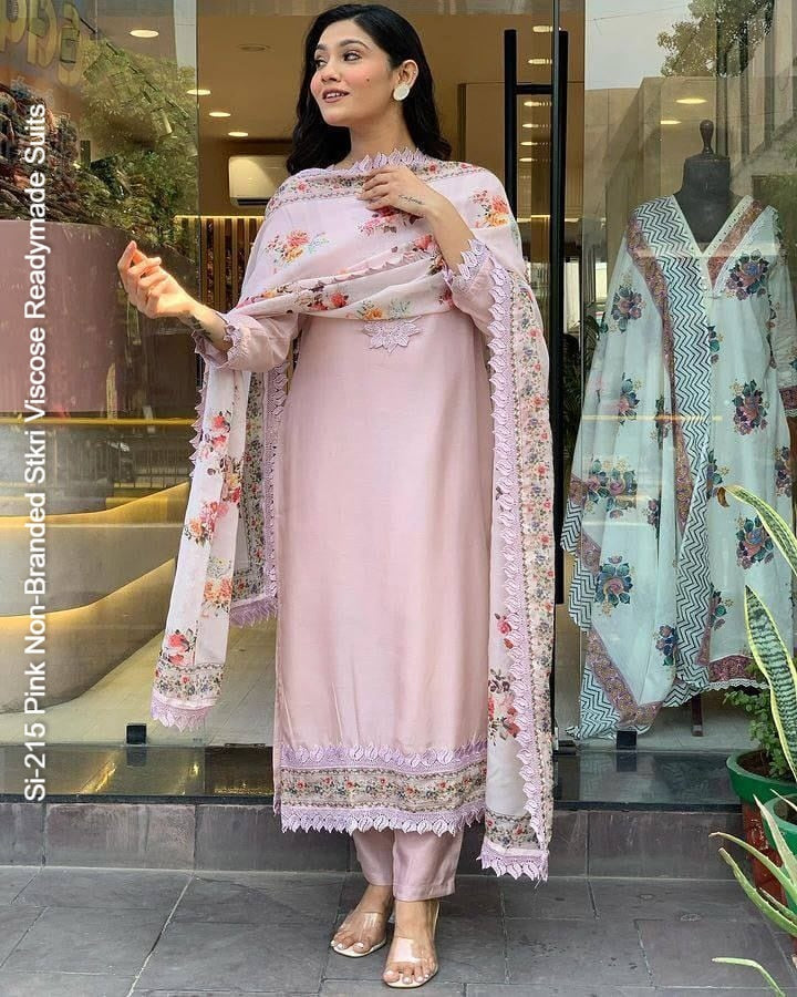 Si-215 Pink Non-Branded Stkri Viscose Readymade Suits