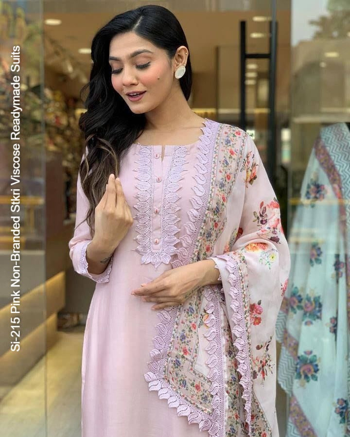 Si-215 Pink Non-Branded Stkri Viscose Readymade Suits