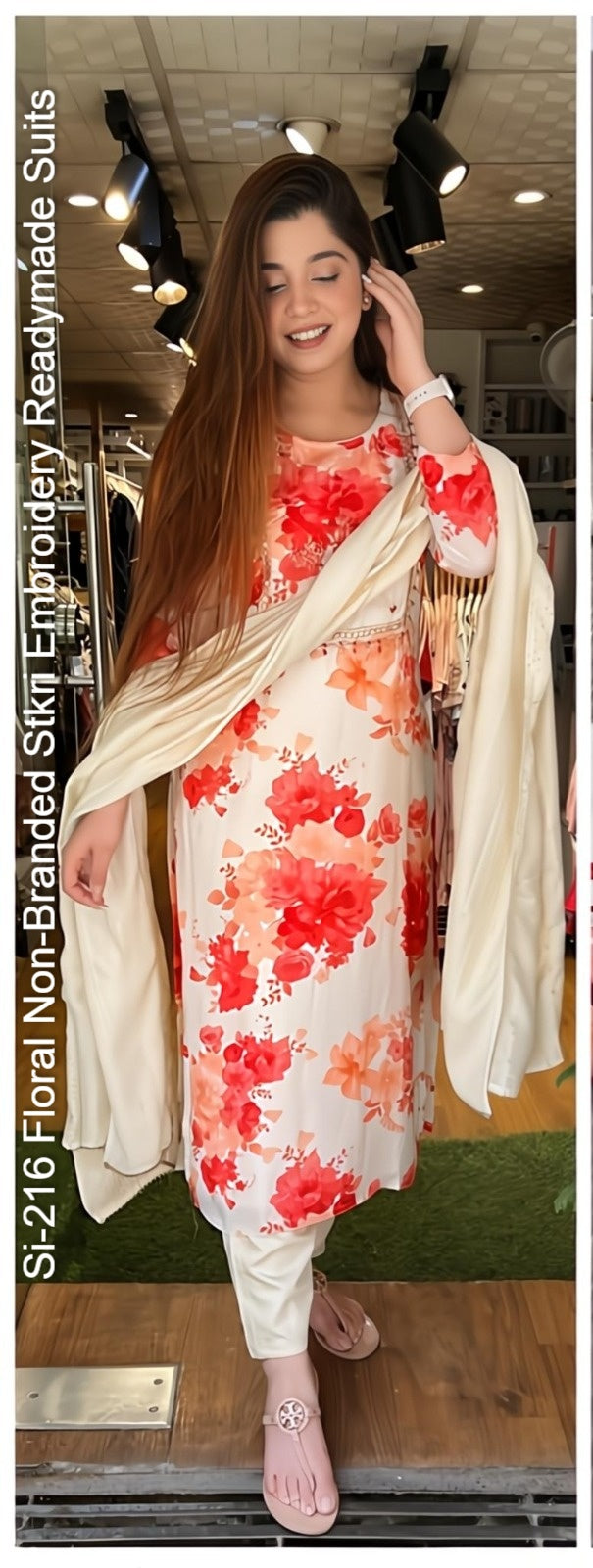 Si-216 Floral Non-Branded Stkri Embroidery Readymade Suits