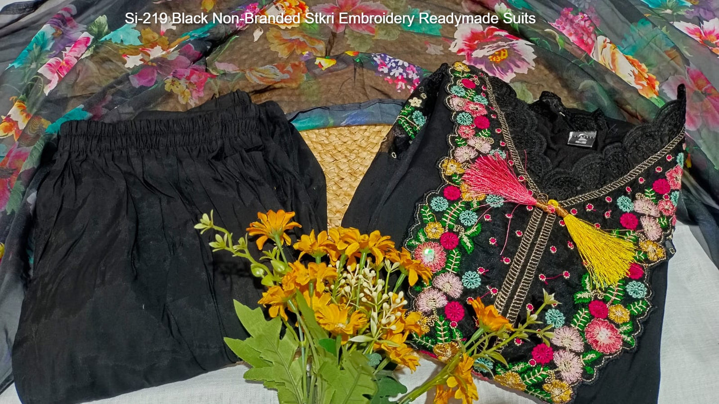 Si-219 Black Non-Branded Stkri Embroidery Readymade Suits