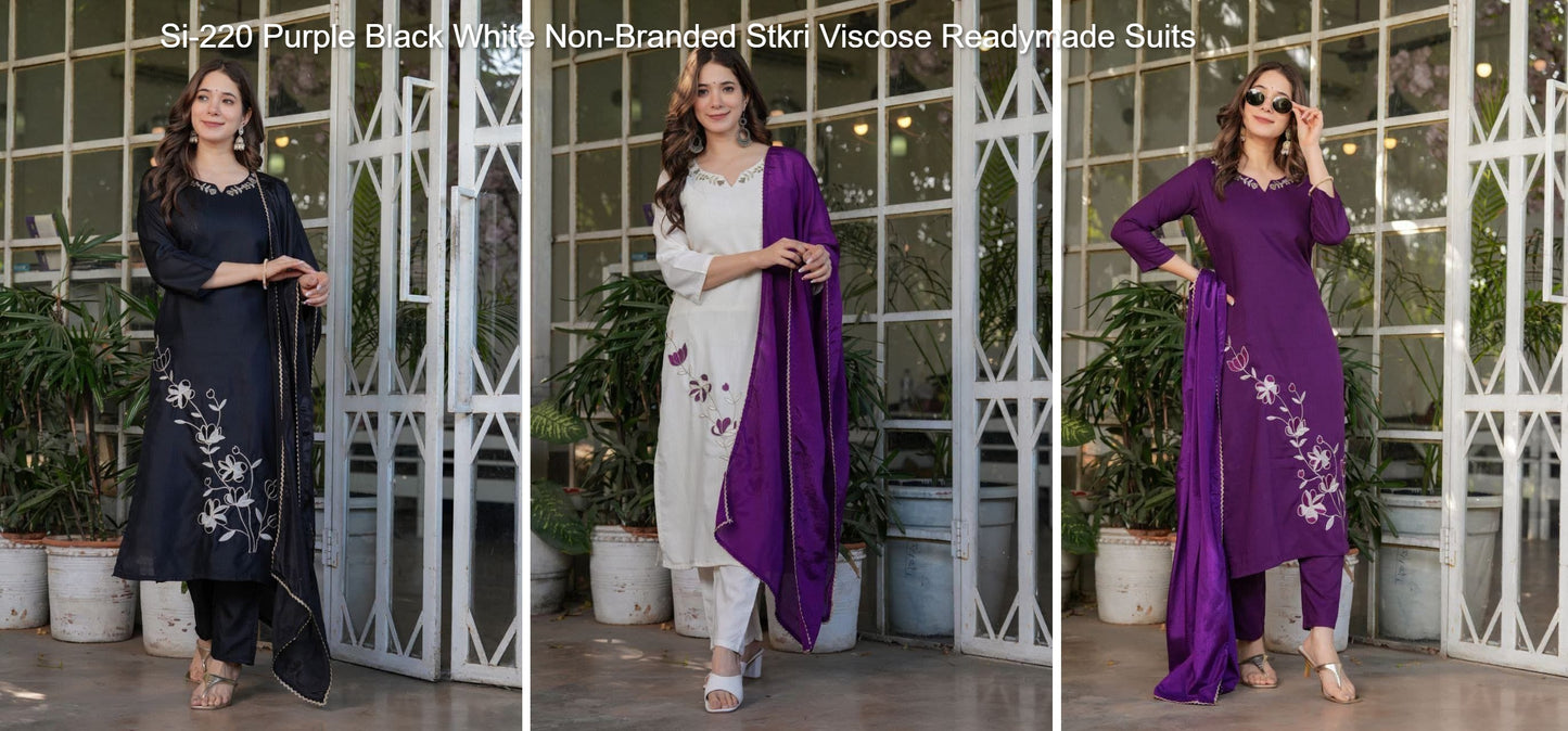 Si-220 Purple Black White Non-Branded Stkri Viscose Readymade Suits