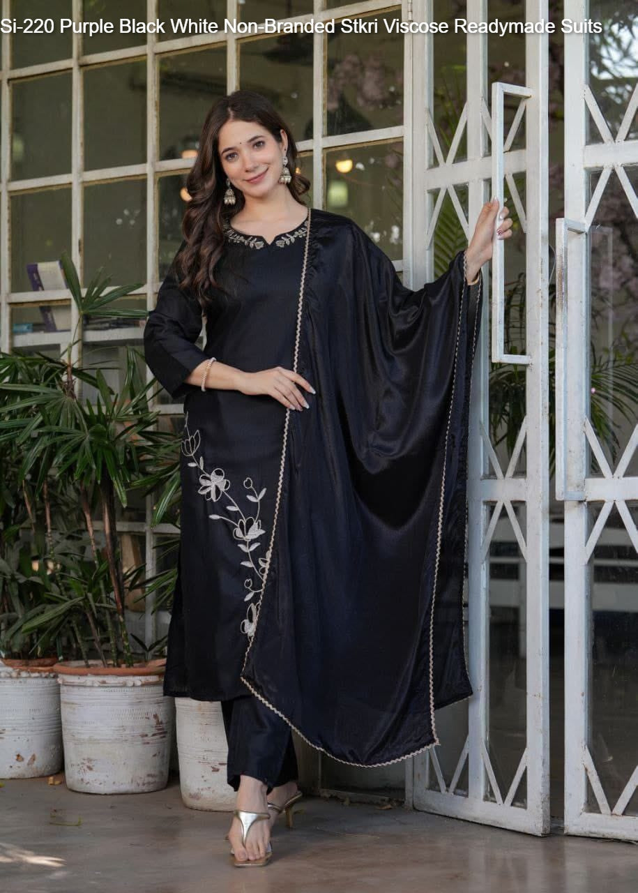 Si-220 Purple Black White Non-Branded Stkri Viscose Readymade Suits