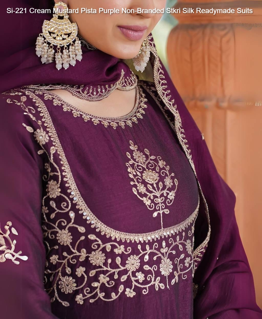 Si-221 Cream Mustard Pista Purple Non-Branded Stkri Silk Readymade Suits