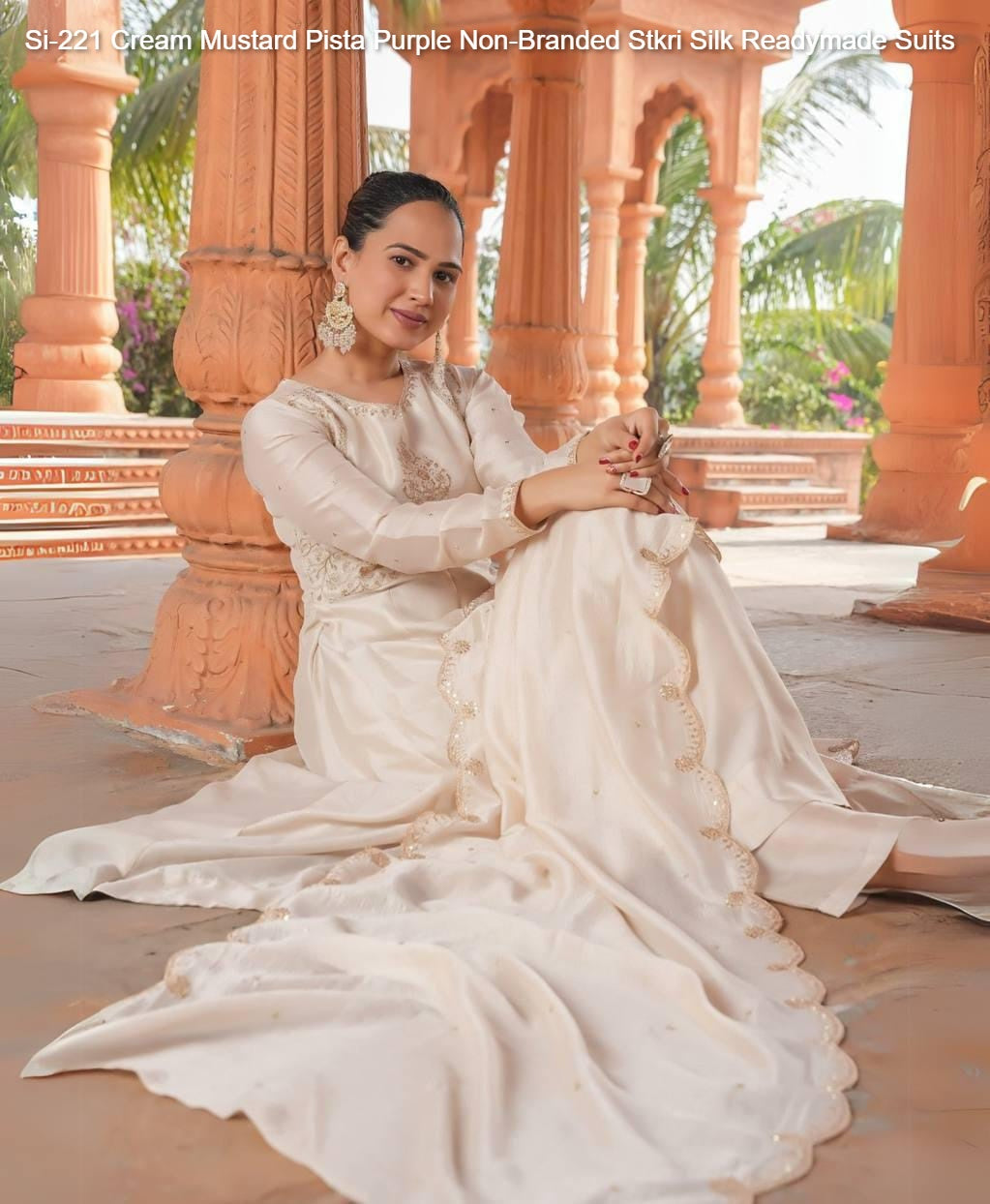 Si-221 Cream Mustard Pista Purple Non-Branded Stkri Silk Readymade Suits