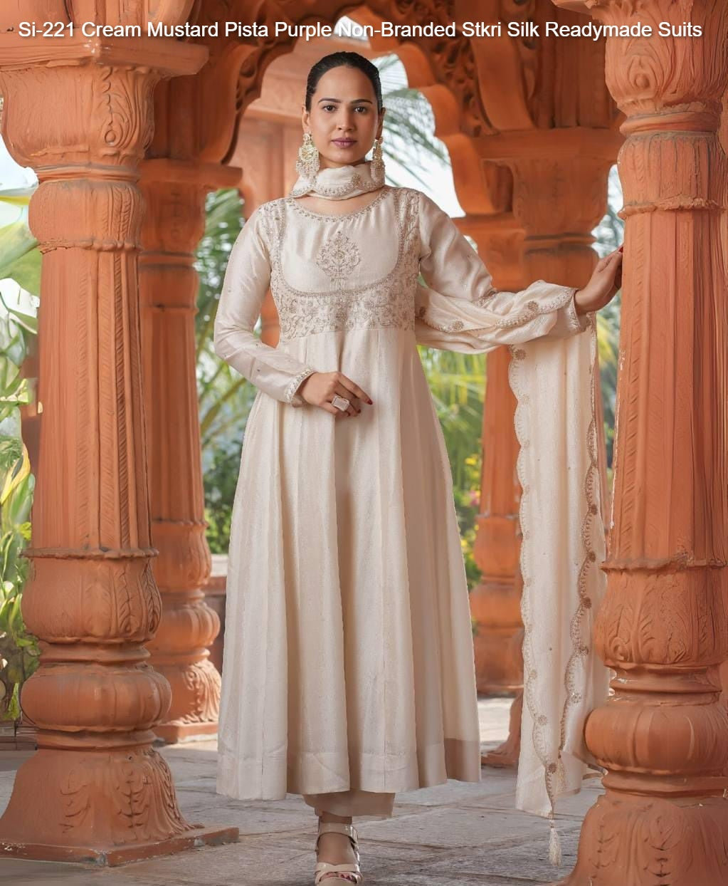 Si-221 Cream Mustard Pista Purple Non-Branded Stkri Silk Readymade Suits