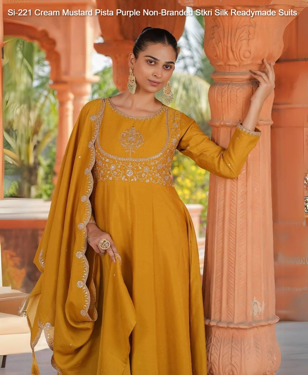 Si-221 Cream Mustard Pista Purple Non-Branded Stkri Silk Readymade Suits