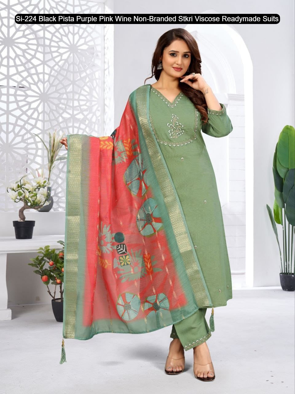 Si-224 Black Pista Purple Pink Wine Non-Branded Stkri Viscose Readymade Suits
