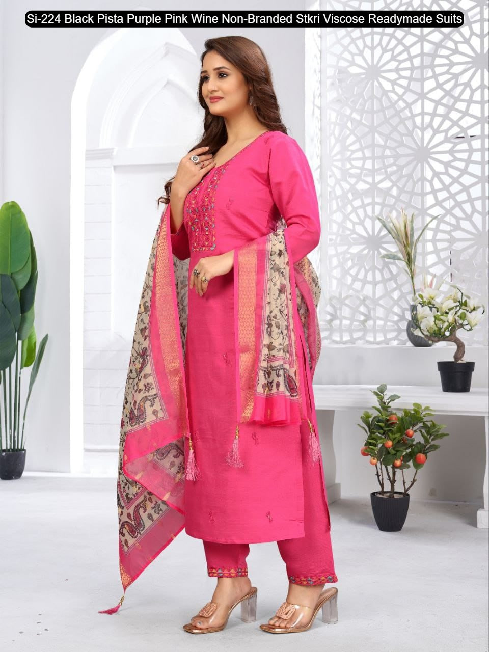 Si-224 Black Pista Purple Pink Wine Non-Branded Stkri Viscose Readymade Suits